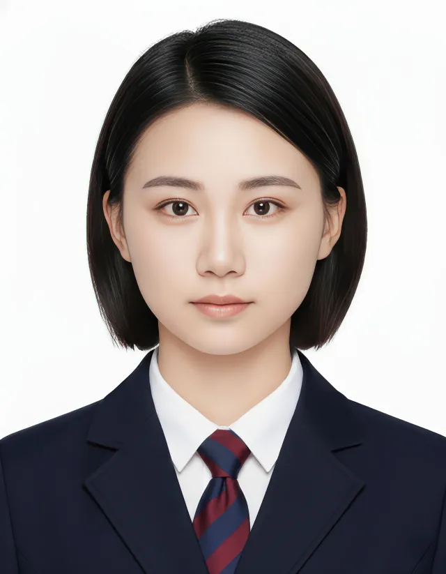白富美證件照作品：深色西裝搭配白色襯衫，肩膀輪廓與白色背景形成對比