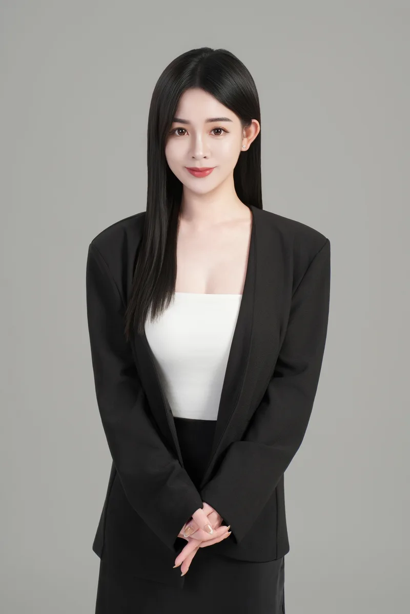 白富美形象照作品：黑色西裝與白色上衣正面人像